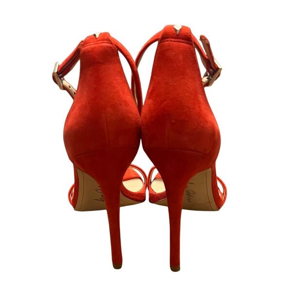 Sam Edelman Suede Coral Red Ankle Strap High Heels Size 9.5 - Picture 3 of 6